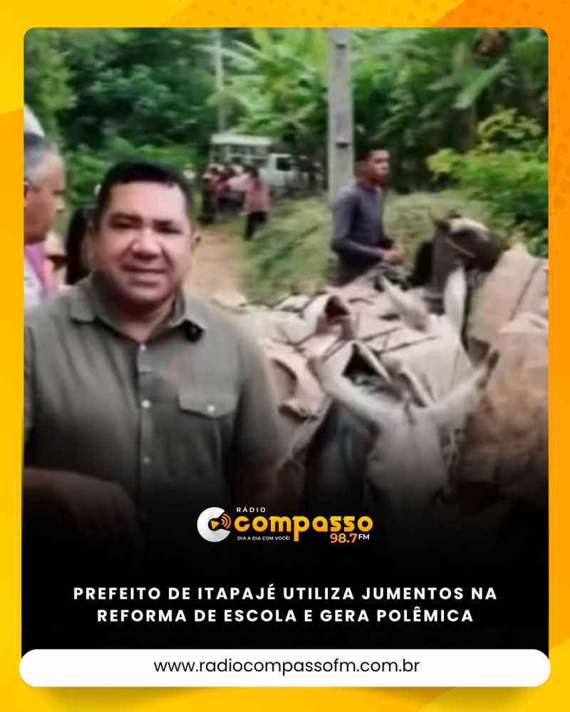 Prefeito de Itapajé utiliza jumentos na reforma de escola e gera polêmica